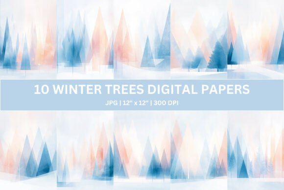 Elevate Your Creative Projects with 10 Modern Winter Trees Digital Paper