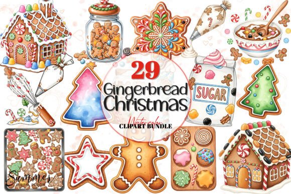 Gingerbread Christmas Holiday Clipart for Festive DIY