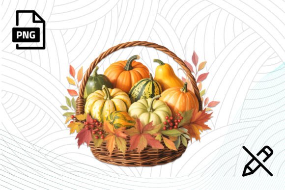 Thanksgiving Pumpkin Basket PNG for Festive Designs