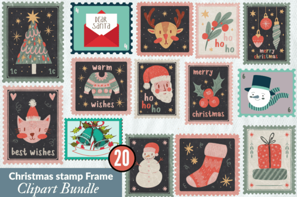 Vintage Christmas Postage Stamp Bundle