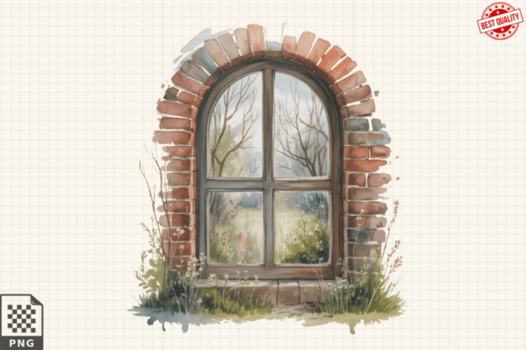 Watercolor Vintage Windows Florals PNG for Crafts
